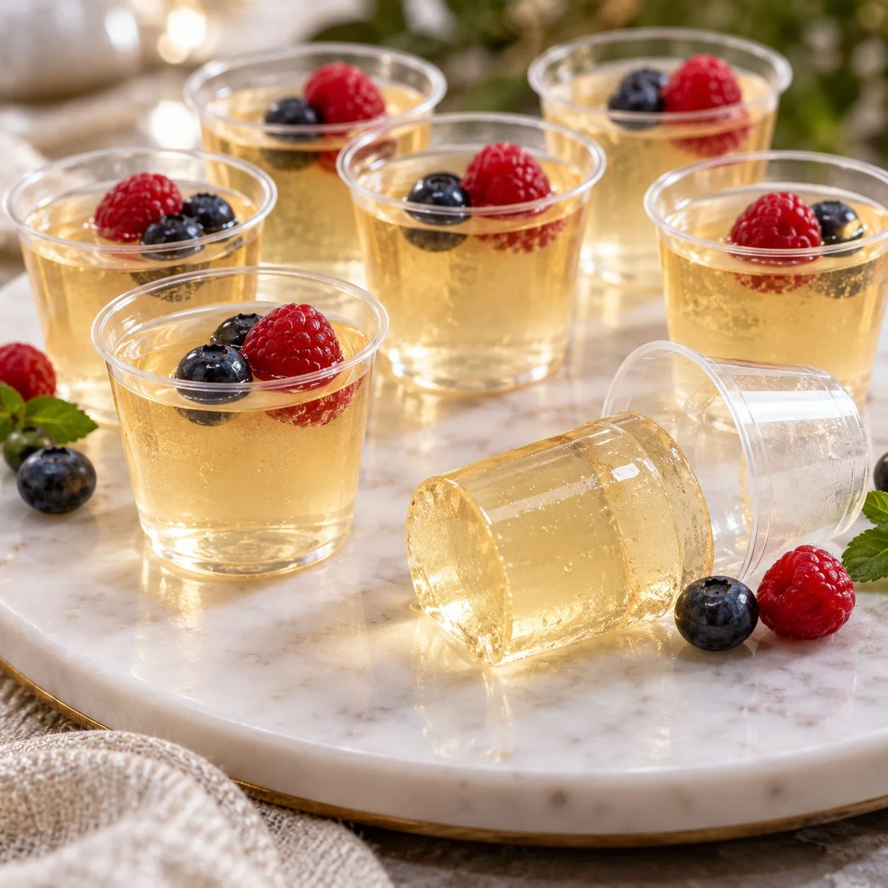 Set Prosecco jello shots in small cups with berries