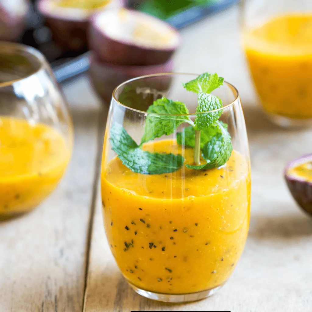 Passion Fruit Puree garnished with mint leaves