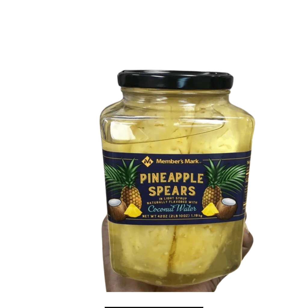 Pineapple Spears in Coconut Water in a jar