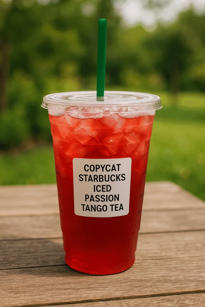 Copycat Starbucks Iced Passion Tango Tea in the outdoors