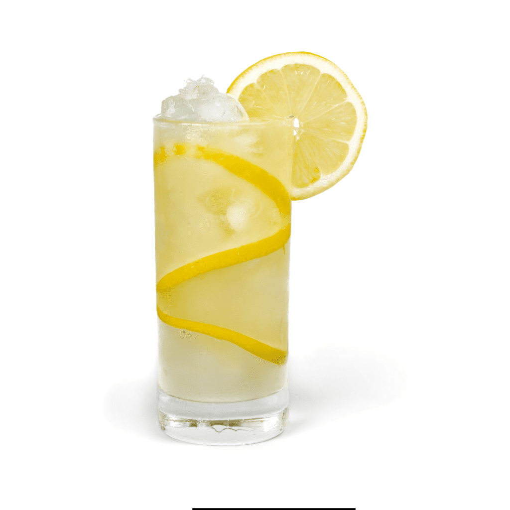 Lemonade with Lemon Juice served with ice and lemon, summer refreshment